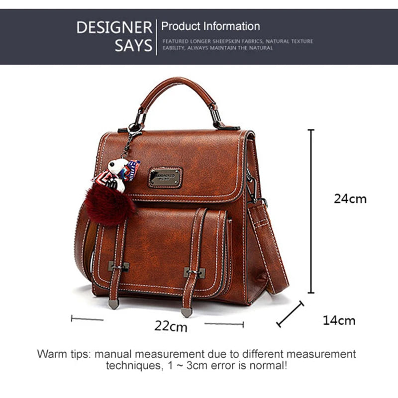 Vintage Women's Backpack 2024 New PU Leather Girls Shoulder Bag Multifunctional Large Capacity Crossbody Bags Student Backpacks