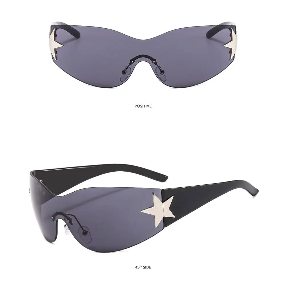 Y2K Sunglasses for Women Men | Five-point Star Decorate One Piece Sunshade Sunglasses | Oversized Sports Sun Glasses