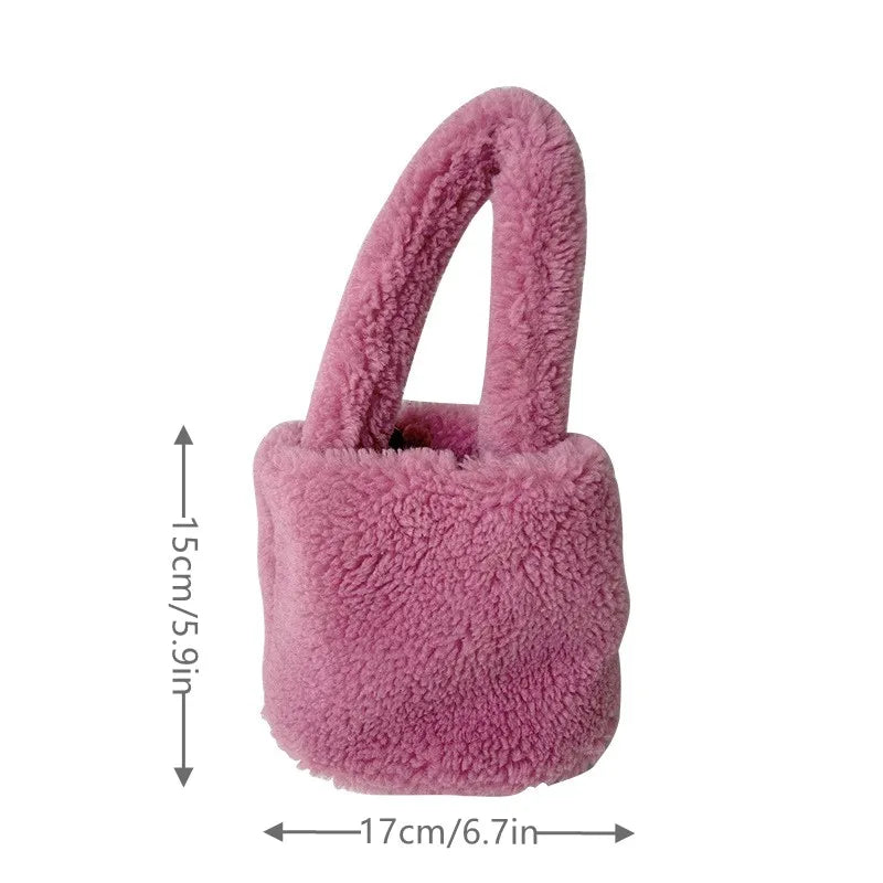 Winter Lamb Plush Handbag Women Bags Fashion Korean Large Capacity Wrist Bag Clutch With Handle Females Shopping Bag Bucket Tote