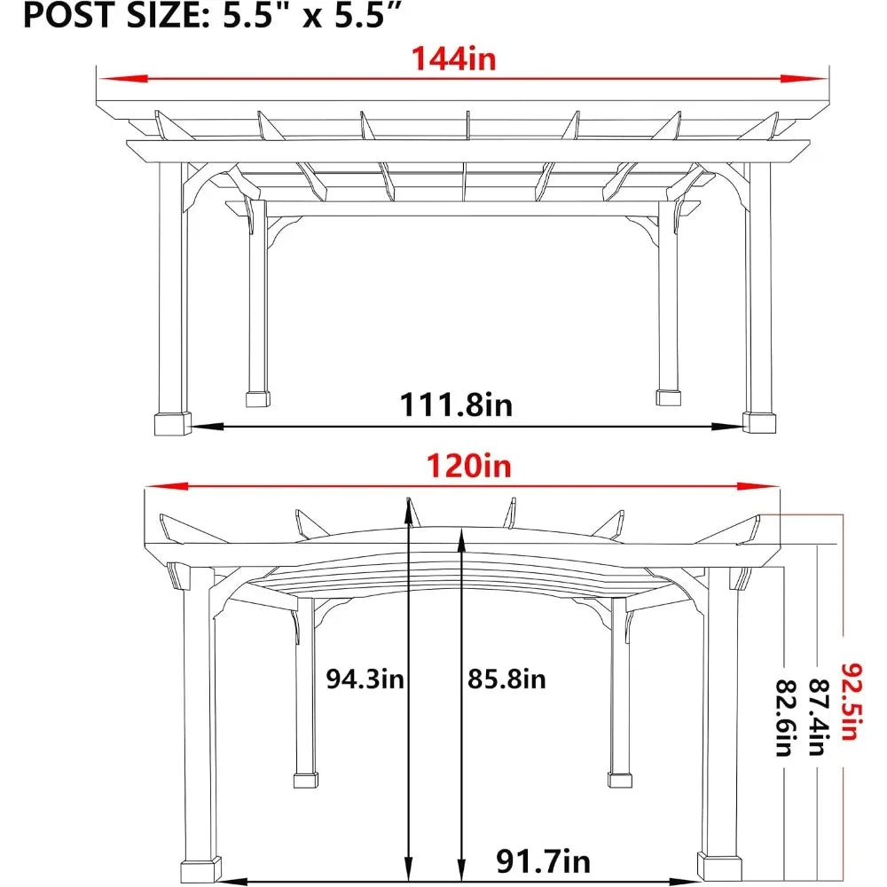 10' x 12' Wood Cedar Pergola | Solid Structure with Arched Top | Perfect Patio Pergola for Backyard, Deck, and Grill Parties