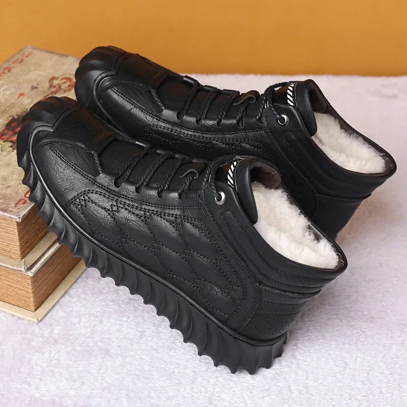 New Men’s Winter Boots | Fashion Plush Snow Boots | Waterproof & Warm Leather Lace-Up Casual Work Shoes