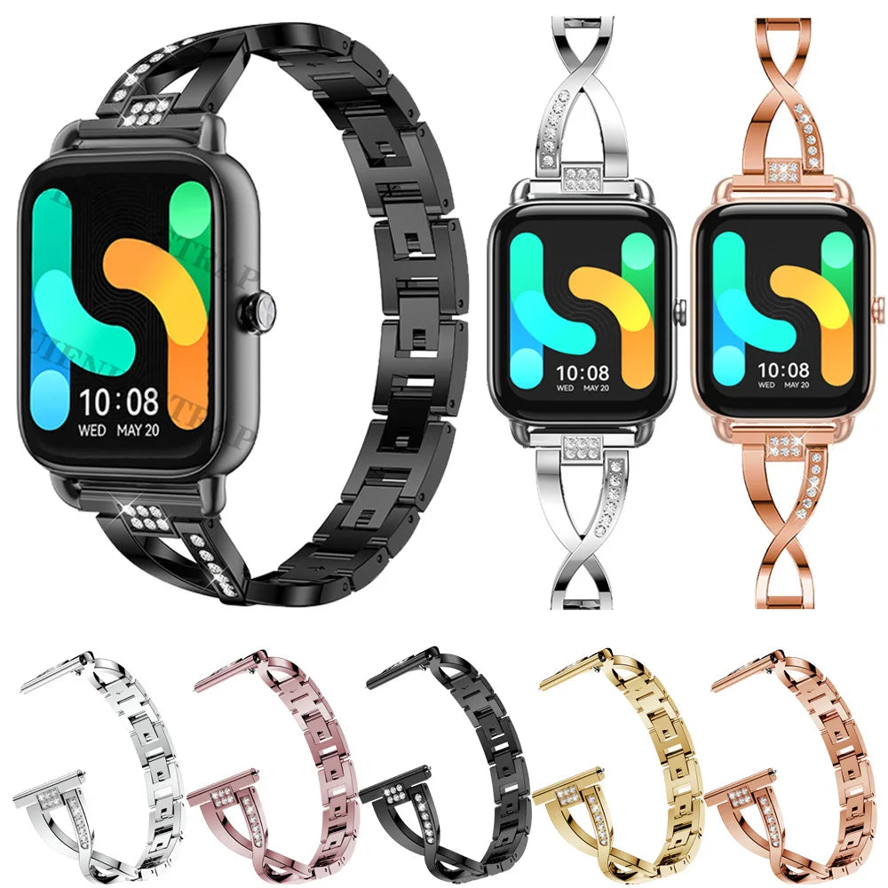 Haylou RS4 / RS4 Plus Smartwatch Strap | Stainless Steel Band Replacement | 20mm Metal Alloy Watchband | Crystal Bracelet for Women