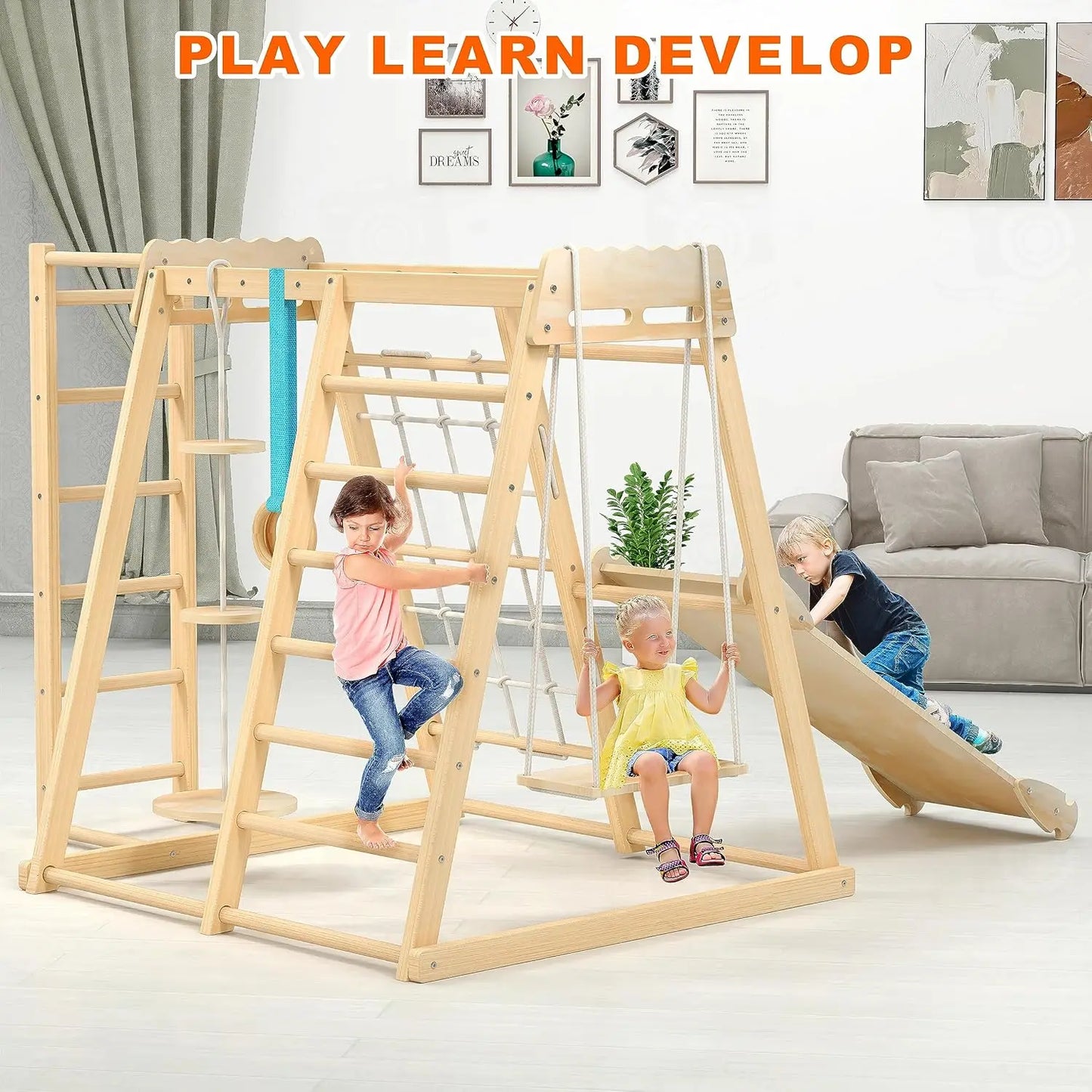 Toddler Climbing Toys | Indoor Playground Climbing Set for Toddlers | Montessori Style Playground with Slide for Backyard Fun