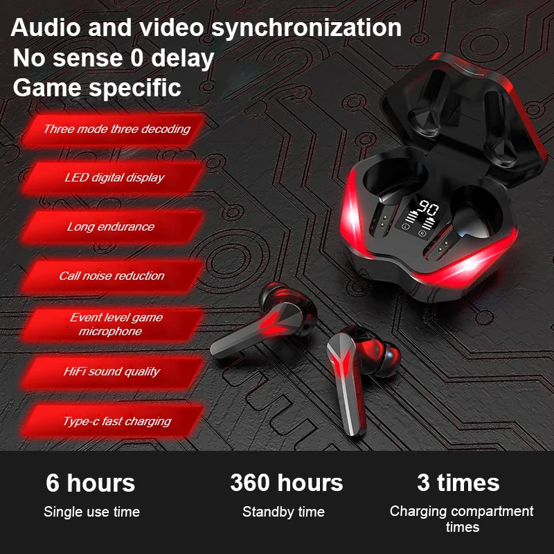 J13 Pro Bluetooth Wireless Earphones | Low Latency HD Call Headsets | Dual Mode Game and Music Earbuds with Mic and Digital Display