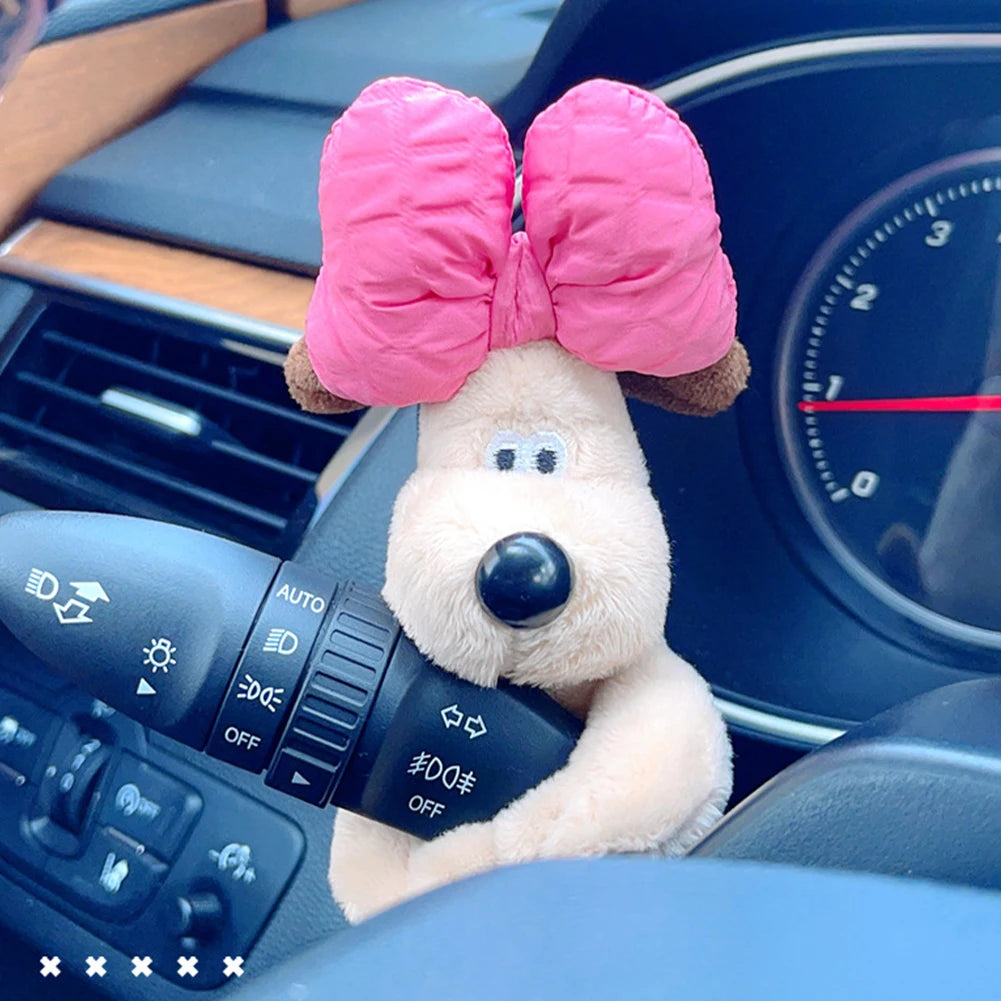 Cute Bowknot Dog Plush Doll Car Shifter Lever Ornaments | Turn Signals and Wiper Guards Decoration | Auto Interior Accessories | Alo Trendy