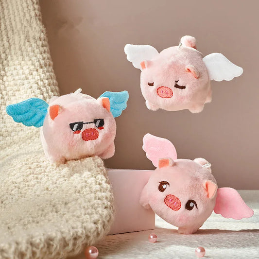 INS Angel Little Flying Pig Plush Toy | Pull Rope Tail Movable Kawaii Anime Plushie | Fun Pendant Keychain Doll | Christmas Gift