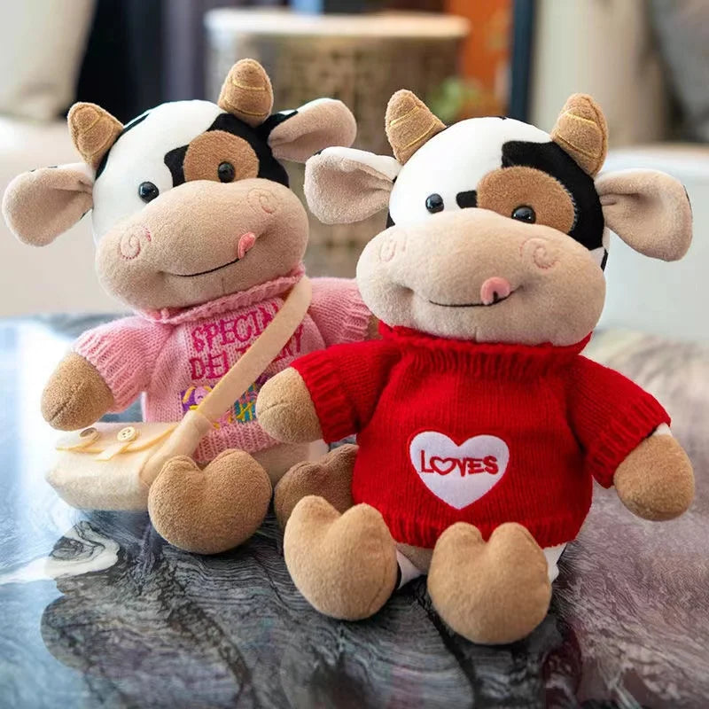 26CM Cartoon Milk Cow Plush Doll | Cute Simulation Cattle Animals Plush Toys Soft Stuffed Sweater Cow Pillow | Girls Birthday Gifts | Alo Trendy