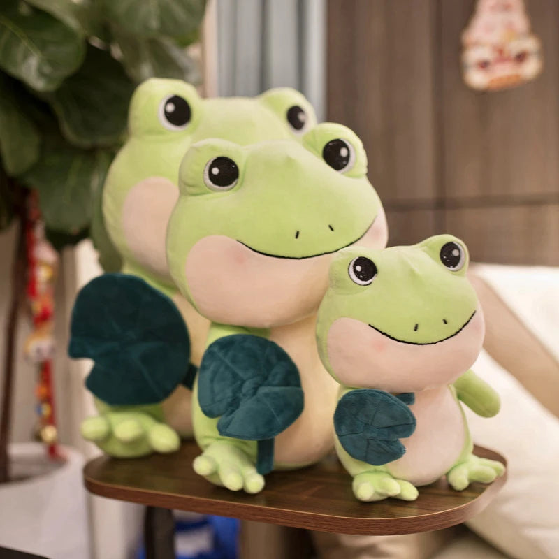 25-45cm Green Pink Frog With Lotus Leaf Plush Toys | Cartoon Animal Doll Stuffed Soft Pillow | Perfect for Children Girls Birthday Gifts