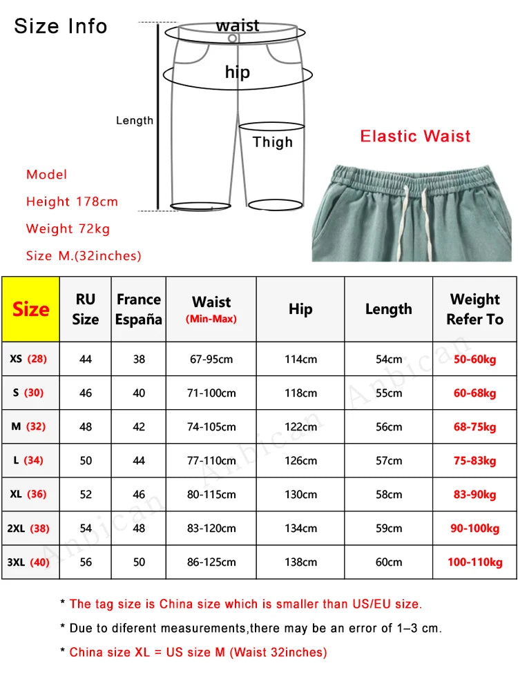 320G Heavy Cotton Summer Men's Shorts | High Street Washed Drawstring Baggy Sweatshorts | Korean Fashion Casual Shorts