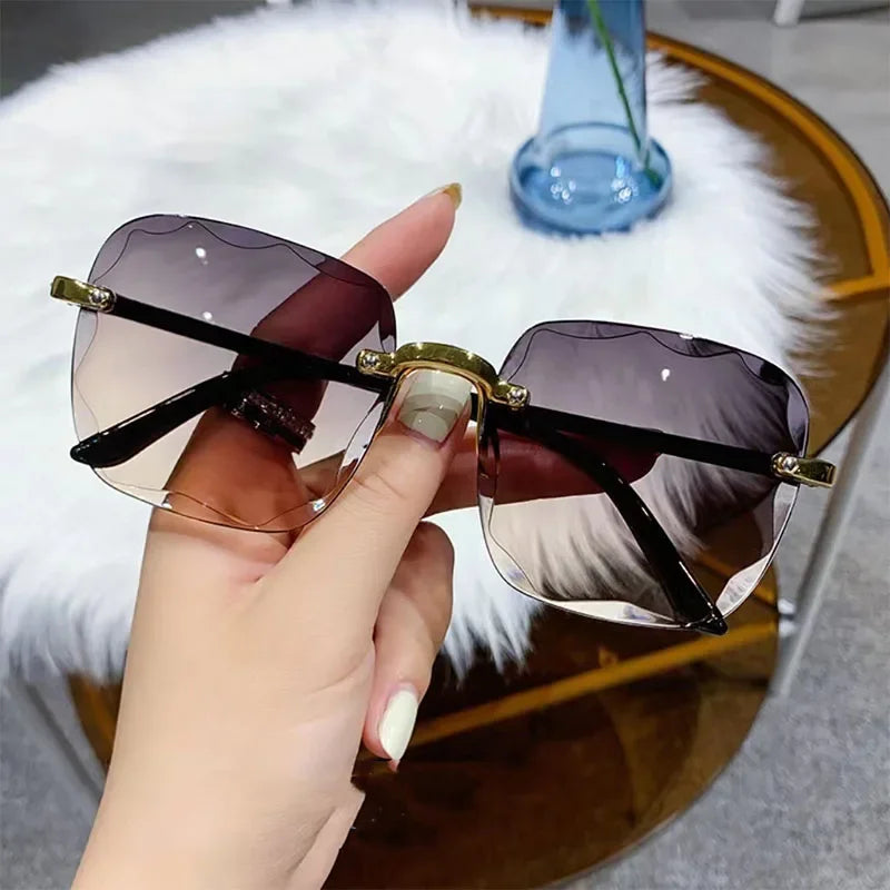 New Rimless Square Sunglasses | Women's Brand Designer Fashion | Summer Travel Trend Eyewear | UV400 Protection