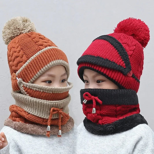 Winter Hat Scarf Set for Children Warm Beanies Outdoor Snow Riding Ski Bonnet Windproof Caps Wool Cap Face Mask