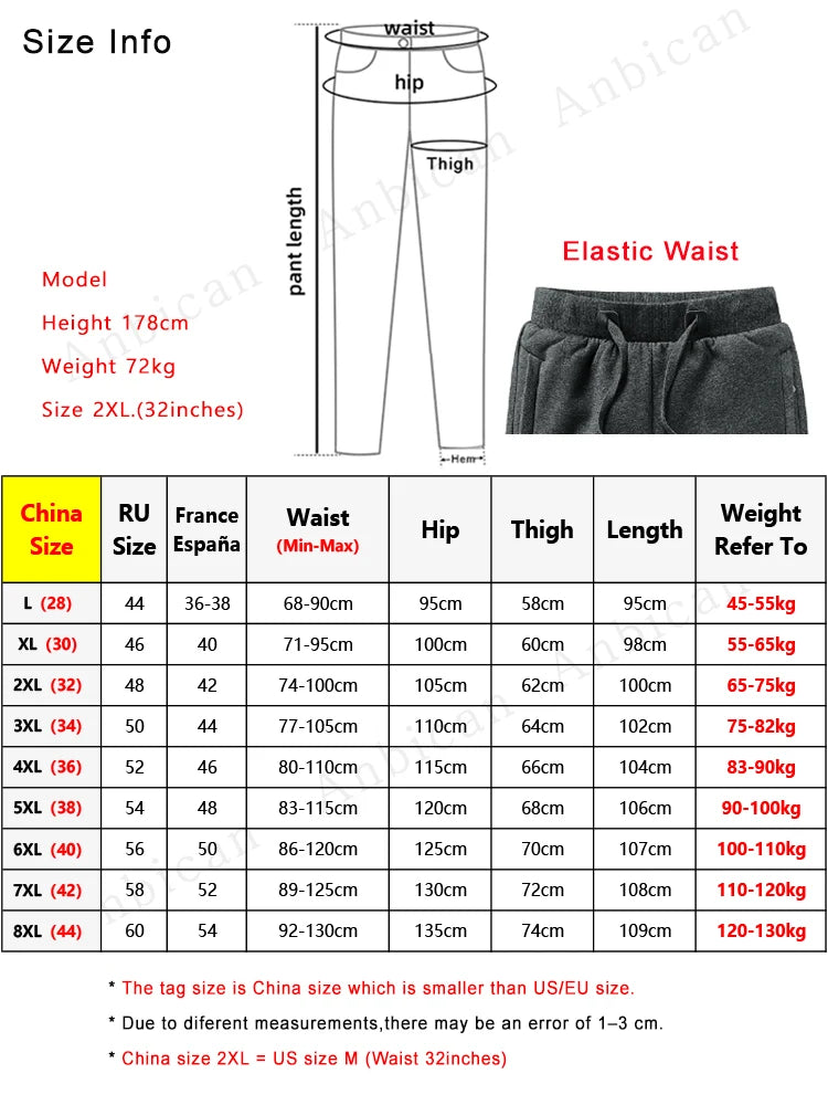 Winter Men's Sweatpants Thick Warm Fleece Joggers Sportswear Zip Pockets Cotton Casual Track Pants Plus Size 6XL 7XL 8XL