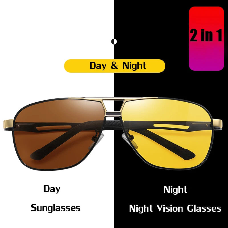 2 In 1 Photochromic Night Vision Polarized Sunglasses | Outdoor Chameleon Day and Night UV400 Lens | Men's Driving Sunglasses | Alo Trendy