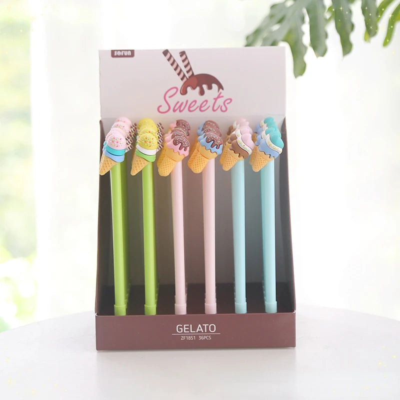 24 Pcs Cute Ice Cream Silicone Plastic Gel Pens Set | Creative Children Stationery Writing Supplies | Back To School | Alo Trendy