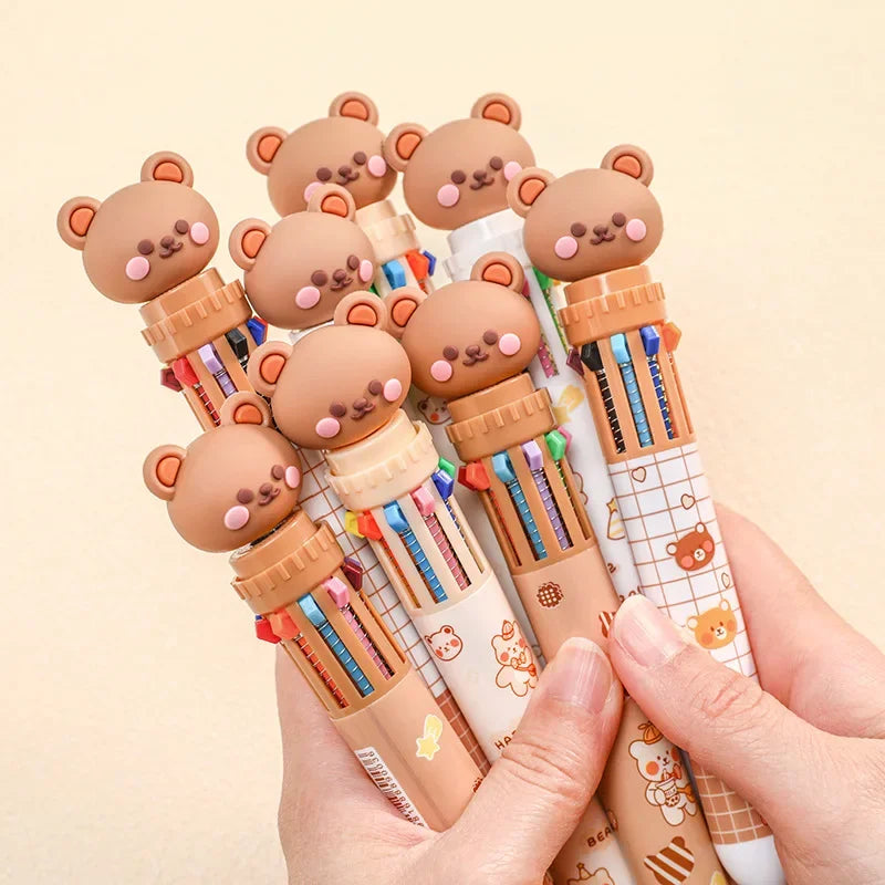 10 Colors Ballpoint Pen Cartoon Bear 0.5mm Colorful Ink Gel Pens Silicone Kawaii Pens School Office Supplies Korean Stationery | Alo Trendy