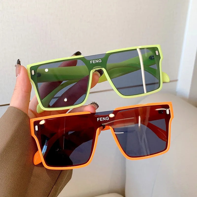 Oversized Square Women's Sunglasses | One Piece Frame UV400 Anti-Glare Eyewear | Stylish Female Sun Glasses for Car Driving