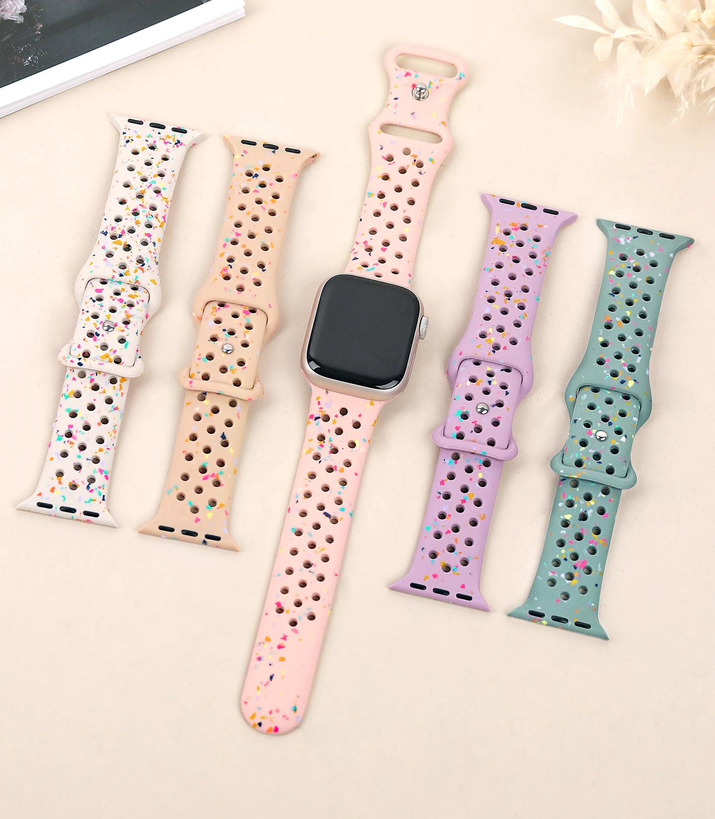 Sport Silicone Strap for Apple Watch Band | Breathable Bracelet for iWatch Series 9, 8, 7, 6, 5, 3, SE, Ultra 2 | Sizes 40mm, 41mm, 45mm, 44mm, 38mm, 49mm