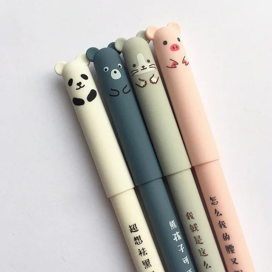 Kawaii Pig Bear Cat Mouse Erasable Gel Pen Set | School Office Supplies Stationery Gift 0.35mm Blue Black Ink | Alo Trendy