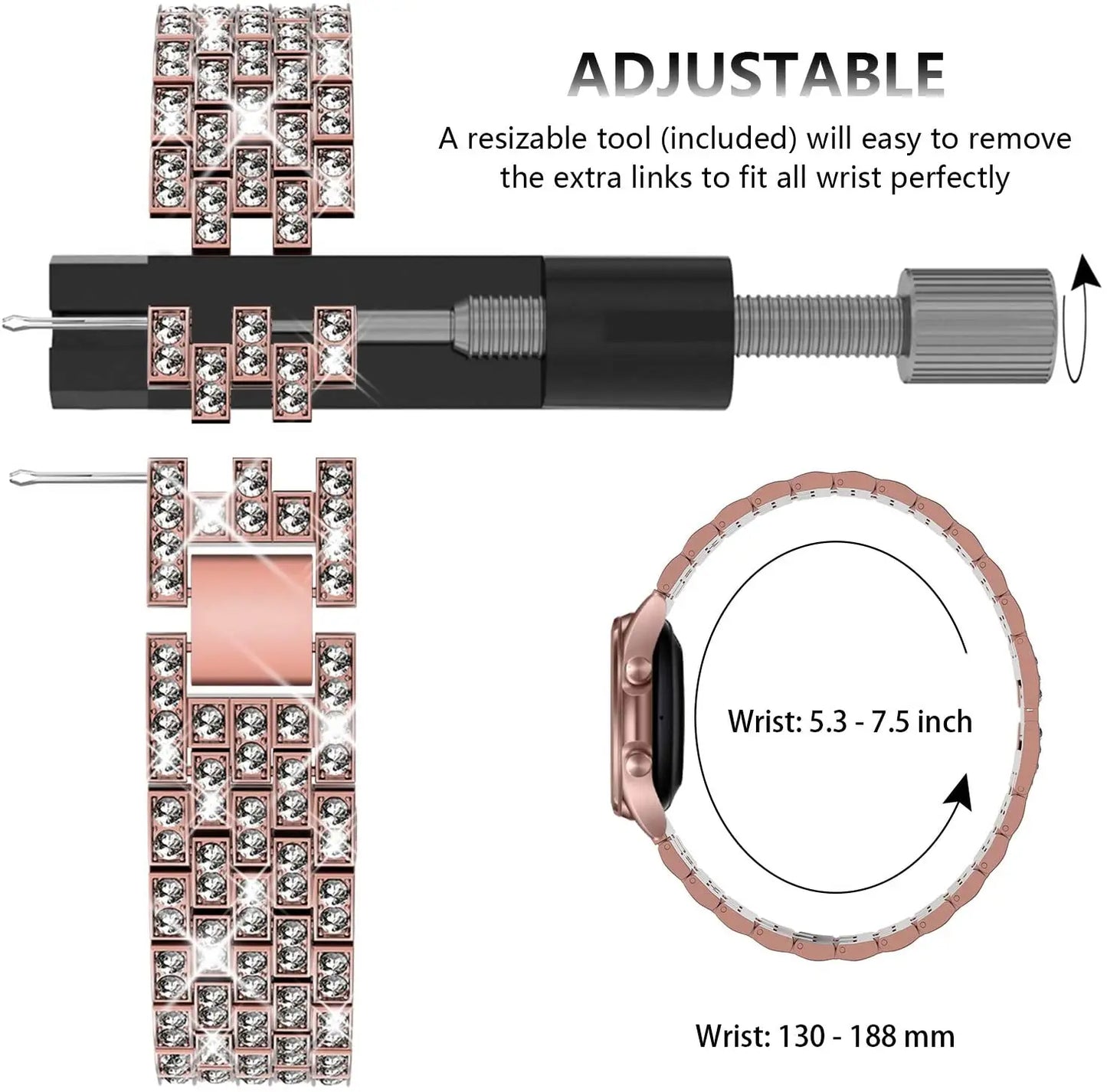 Luxury Band for Galaxy Watch4 Classic 42mm 46mm | Diamond Steel Strap Bracelet for Active 2 40mm 44mm | Watch3 41mm 45mm Band | 20mm 22mm