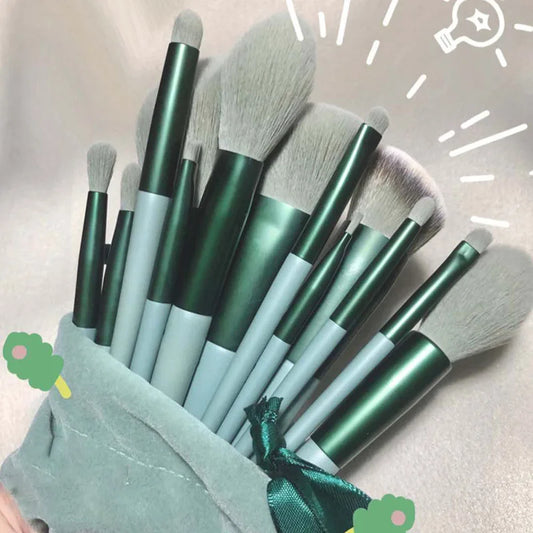 13 PCS Makeup Brushes Green Beauty Instant Dry Makeup Brush Set Ultra Soft Set Blush Powder Powder Artificial Fiber Bristles