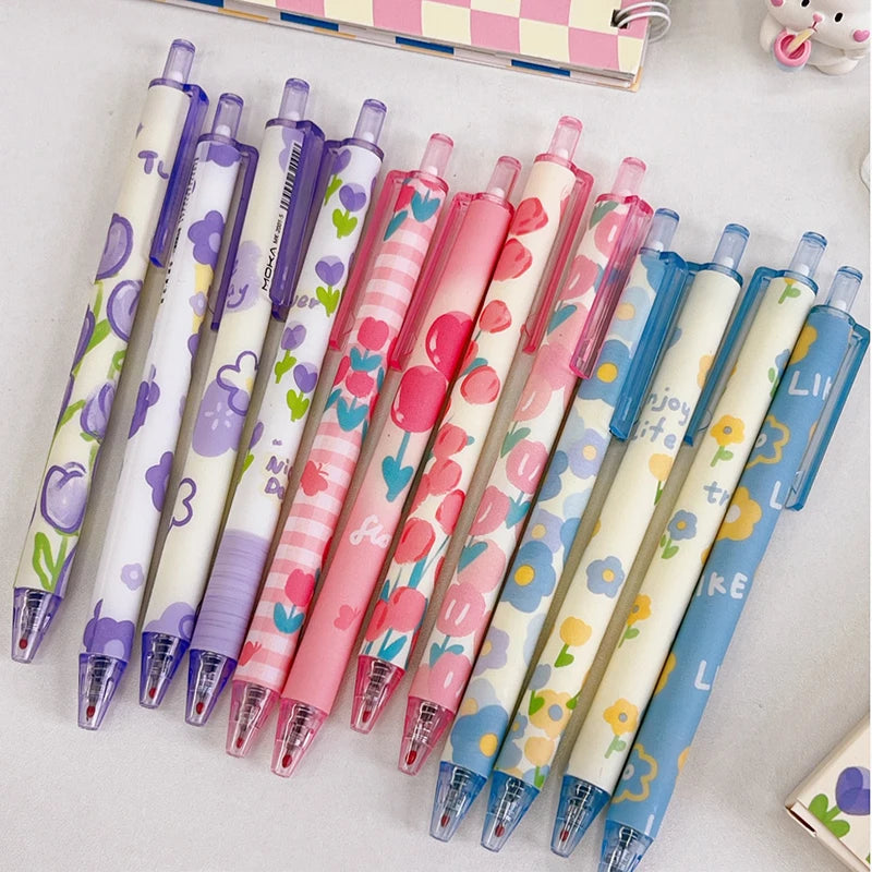 4pcs Kawaii Flowers Gel Pens 0.5mm Black Ink Neutral Pens Fine Point Tip Pen Smooth Writing Ballpoint Pen Office School Supplies | Alo Trendy