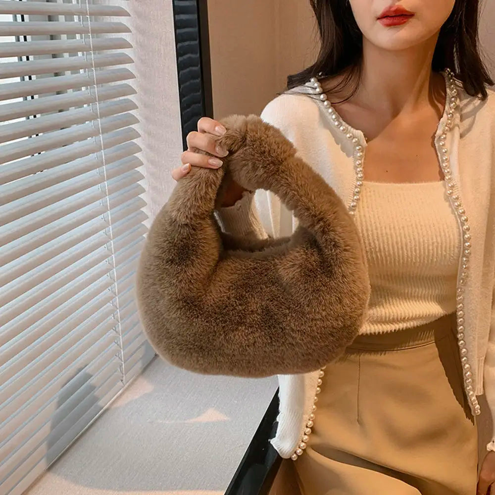 Winter Lamb Plush Handbag Women Bags Fashion Korean Large Capacity Wrist Bag Clutch With Handle Females Shopping Bag Bucket Tote