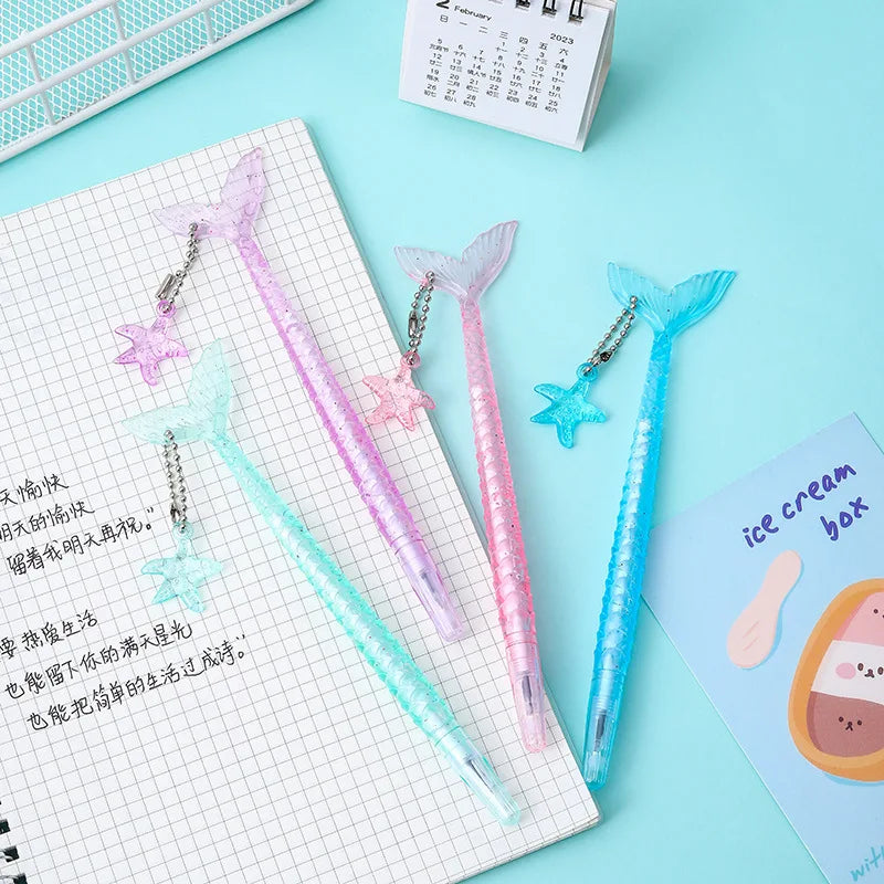 2pcs Cute Starfish Pendant Gel Pens | Kawaii Mermaid Neutral Pens 0.5mm Black Ink | Korean Stationery School Office Supplies | Alo Trendy