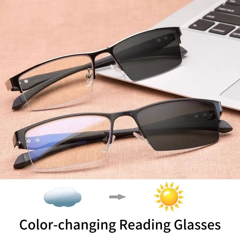 Photochromic Anti-Blue Light Magnifier Progressive Multifocal Reading Glasses | Half Frame Presbyopia Glasses | Alo Trendy