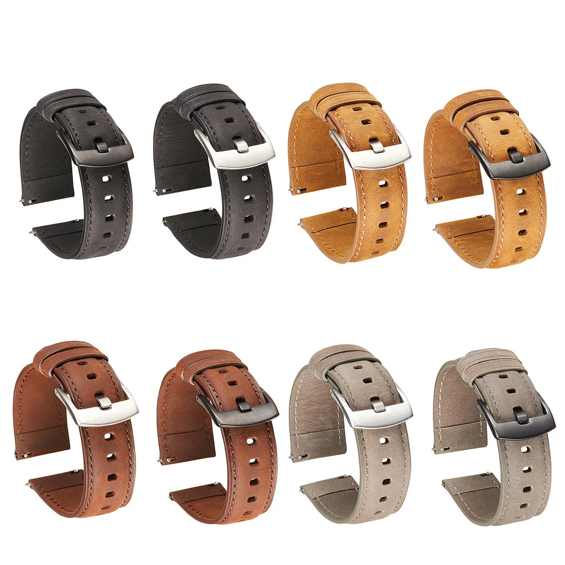 Spot Crazy Horse Leather Watch Strap Smart Quick Release Watch Strap Matte Leather Watch Strap Soft 20/22mm | Premium Quality Genuine Leather Replacement Band | Classic Brown Black Colors | Alo Trendy