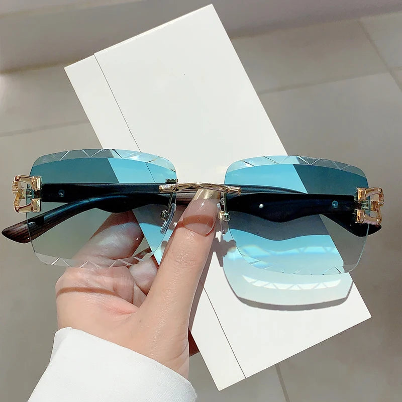 Rimless Vintage Sunglasses | New Arrival Square Gradient Ocean Lenses Women Shades | Luxury Brand Design Trendy Eyewear