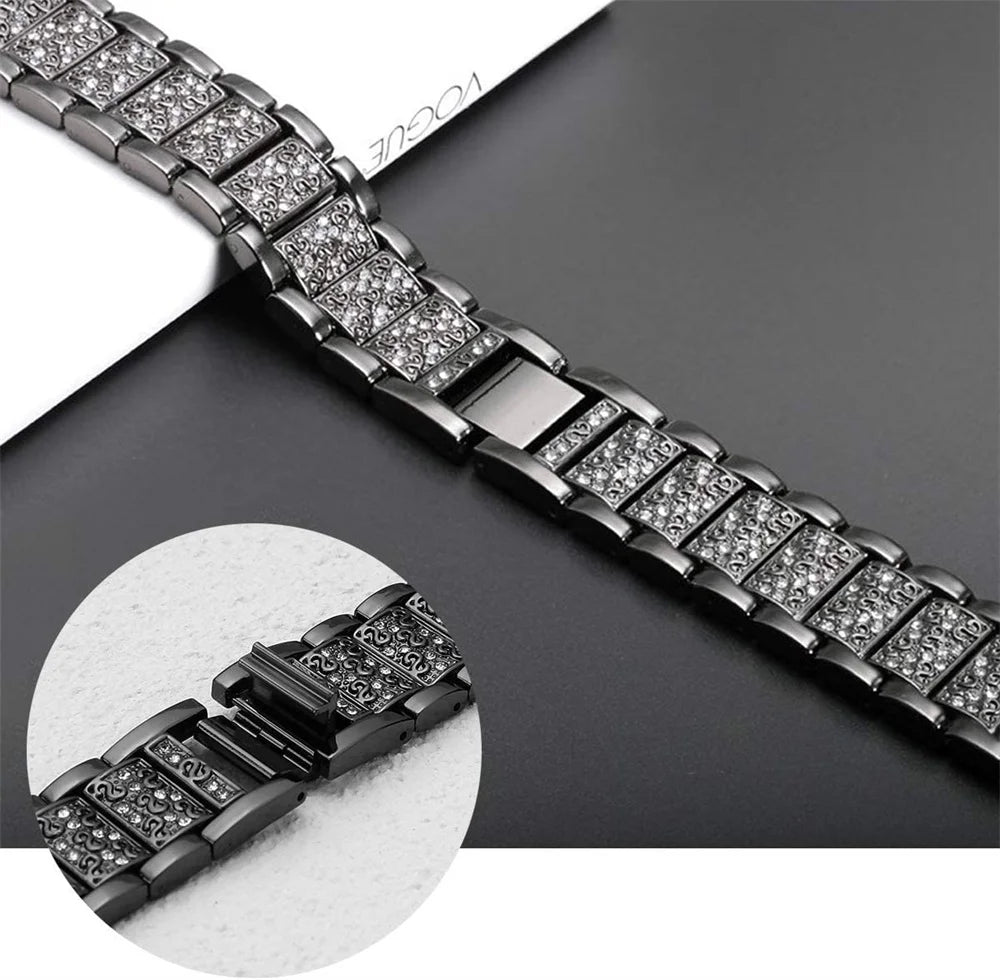 Diamond Strap for Samsung Galaxy Watch 6/4/Classic/5/Pro/Active 2 | Metal 20mm 22mm Link Bracelet | Compatible with Huawei GT 2-3-Pro Bands