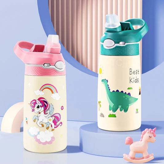 400ML Kids Water Bottle Cartoon Animal Children's Cup With Straw | Stainless Steel Vacuum Flasks Thermos Bottle Thermal Mug Cups | Cute and Practical