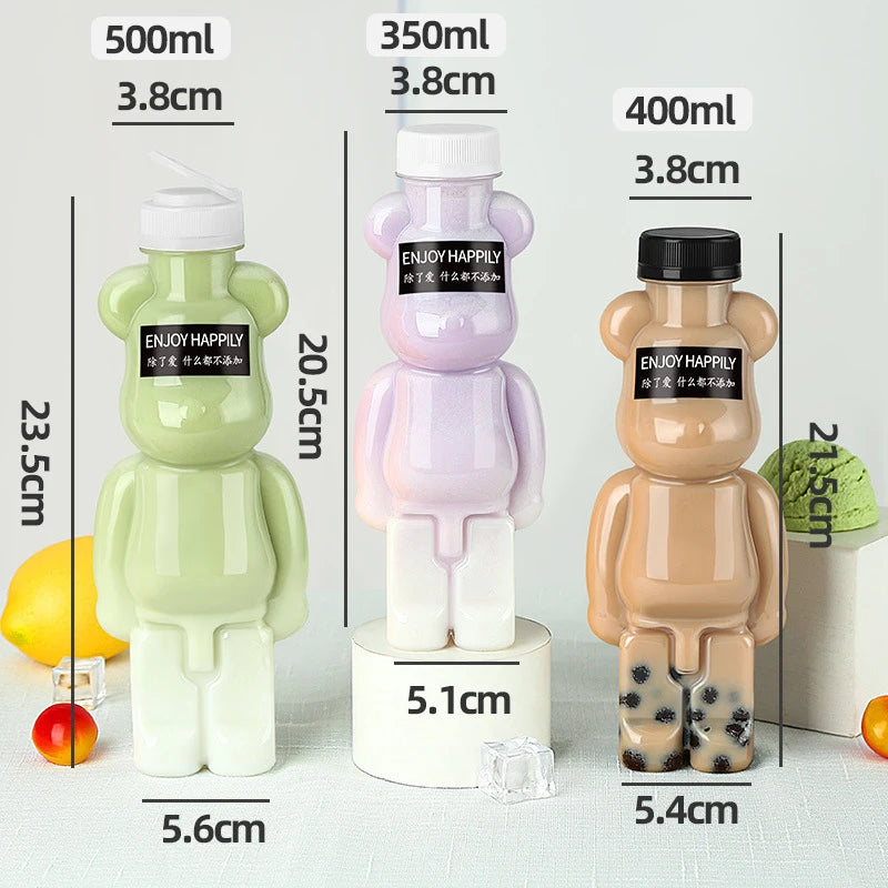 Cartoon Milk Tea Bottle Puppet Bear Shaped Transparent Thickened Juice Bottle Creative Cup | Milk Tea Milk Cup Water Bottle Cute | Alo Trendy