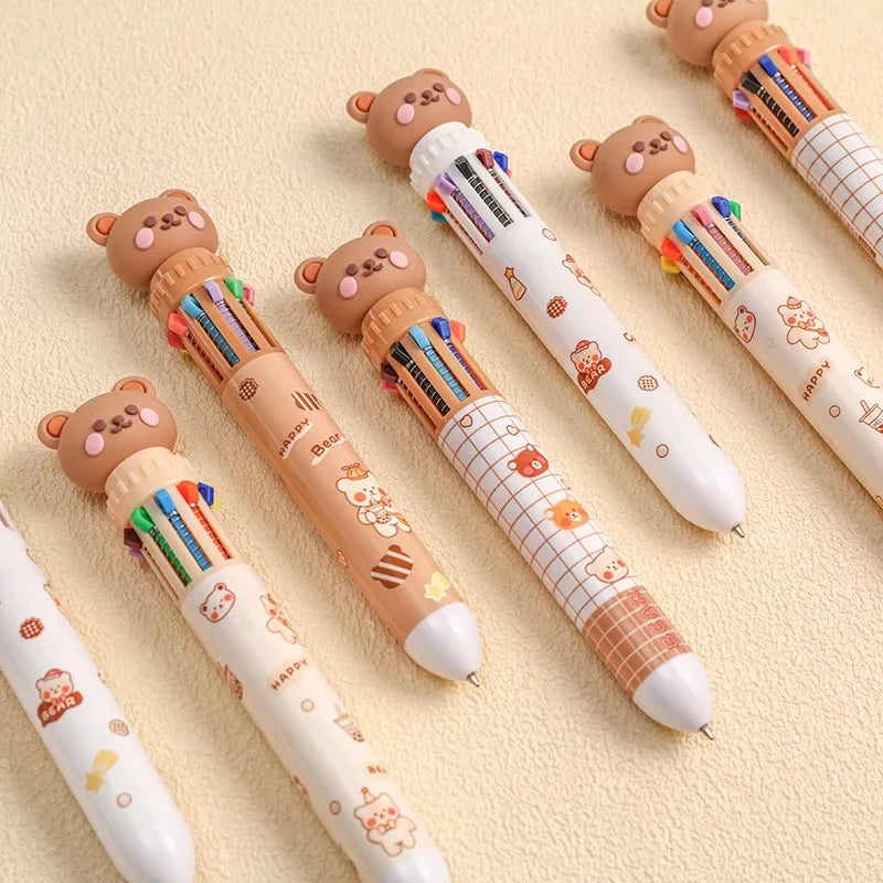 10 Colors Ballpoint Pen Cartoon Bear 0.5mm Colorful Ink Gel Pens Silicone Kawaii Pens School Office Supplies Korean Stationery | Alo Trendy