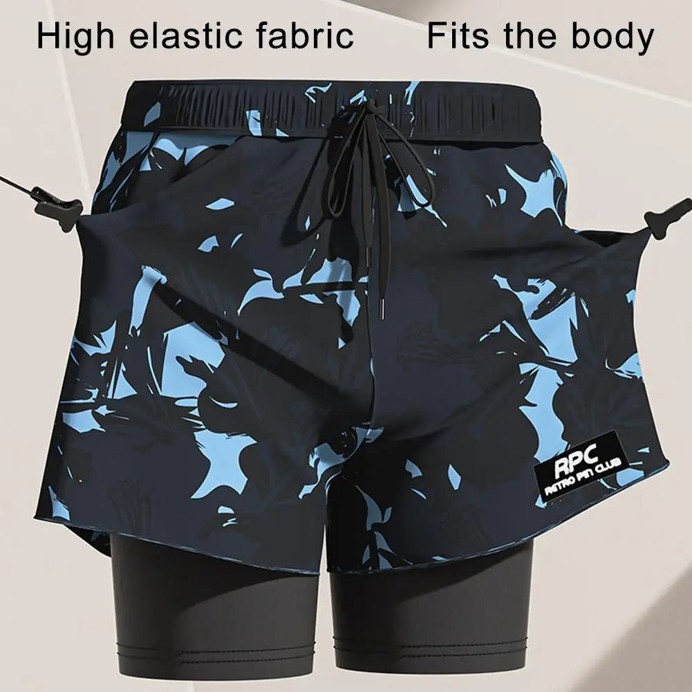 Mens Swimming Trunks With Compression Liner | Stretch Mens Swimwear 2 In 1 | Quick Dry Running Gym Swim Shorts For Men | Breathable