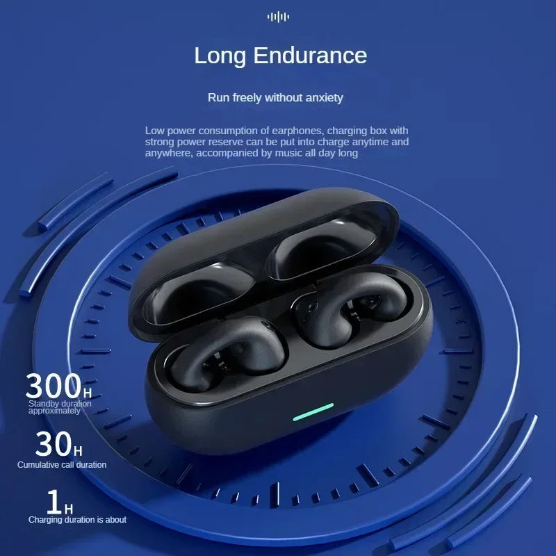 NEW Bluetooth 5.3 Wireless Bone Conduction Headphones T75 | Clip Ear Music Noise Canceling Headset | HD Call Sports Gaming Earphone