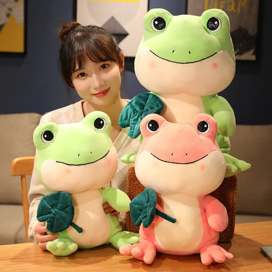 25-45cm Green Pink Frog With Lotus Leaf Plush Toys | Cartoon Animal Doll Stuffed Soft Pillow | Perfect for Children Girls Birthday Gifts