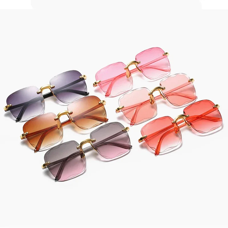 New Rimless Women Sunglasses | Fashion Gradient Lenses | Vintage Alloy Legs Classic Designer Shades | UV400 Protection