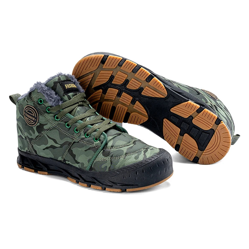 2024 New Winter Hiking Cotton Shoes | Fleece-Lined Camouflage Snow Boots | Men’s Thick-Soled Warm Outdoor Shoes