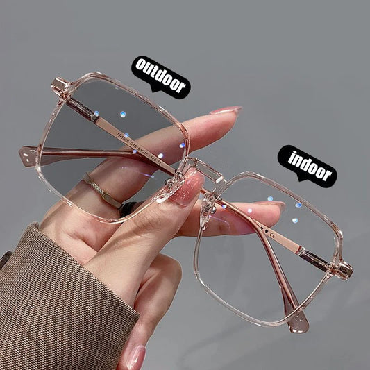 Fashion Big Square Metal Anti Blue Light Glasses | Ultra Light Transparent Frame | Photochromic Glasses Frame for Women and Men | Computer Protection | Alo Trendy