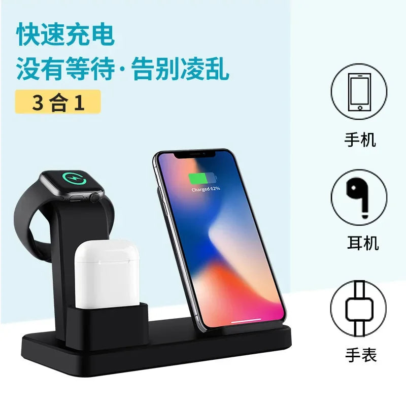 10W LED Fast Wireless Charger Stand | 3-in-1 Foldable Charging Station for iPhone 15/14/13/12/11, Apple Watch 9/8/7/6/5, and AirPods Pro