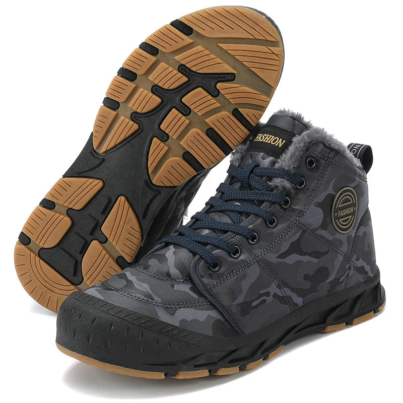 2024 New Winter Hiking Cotton Shoes | Fleece-Lined Camouflage Snow Boots | Men’s Thick-Soled Warm Outdoor Shoes