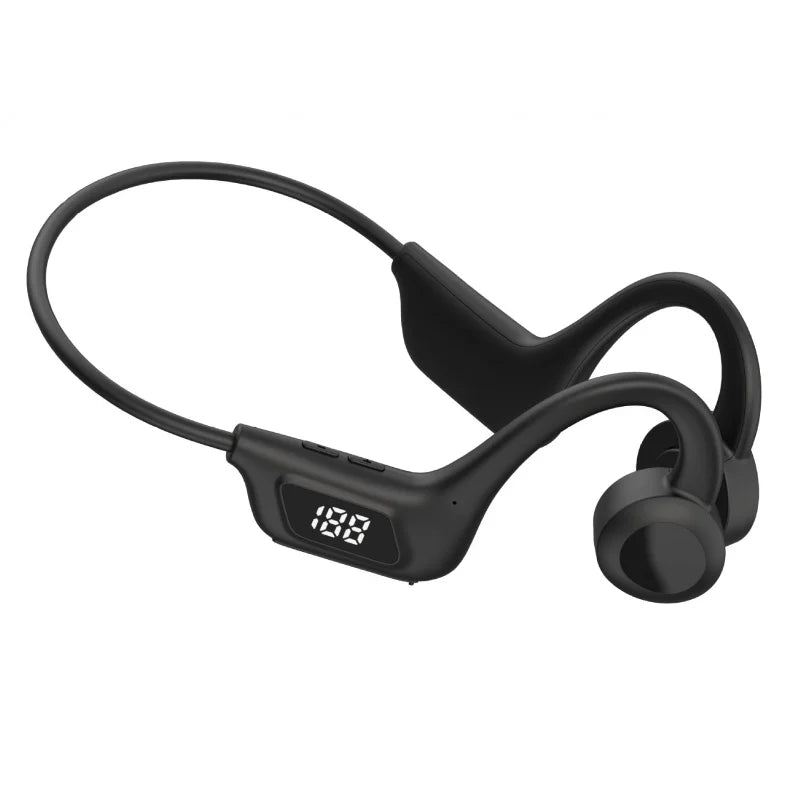 Digital Display Bone Conduction TWS Wireless Bluetooth Earphones with MP3 Memory Card | Behind-the-Neck Running Sports Headphones