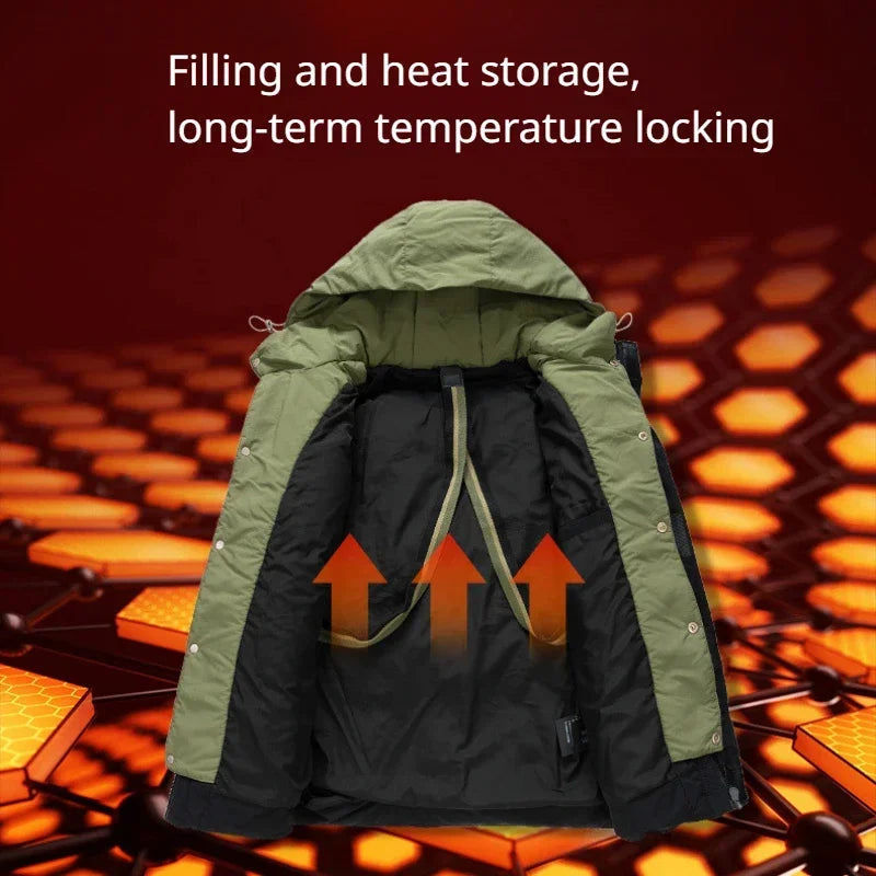 2024 Winter Cargo Hooded Down Jacket for Men | 85% White Duck Down Thickened Casual Loose Fit | Warm Zipper Jacket