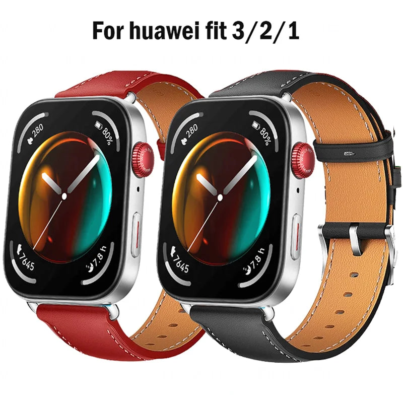 Genuine Leather Strap For Huawei Watch Fit 3 Smartwatch Band Replacement | Sport Wristband Retro Bracelet | Huawei Fit 3 Accessories | Alo Trendy