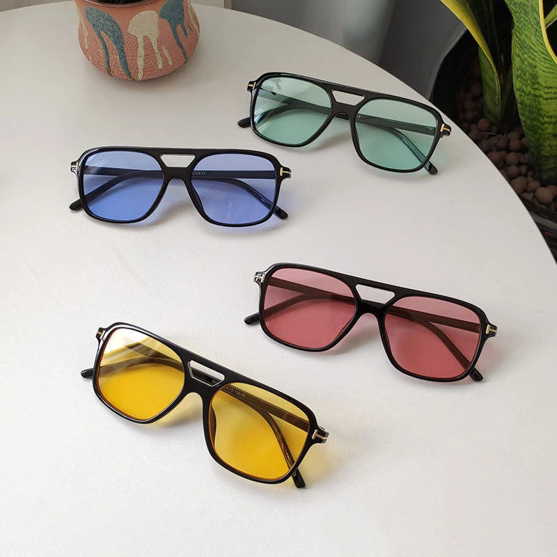 Vintage Square Sunglasses for Women | Fashion Retro Designer Sunglasses | Female Black and Yellow Glasses