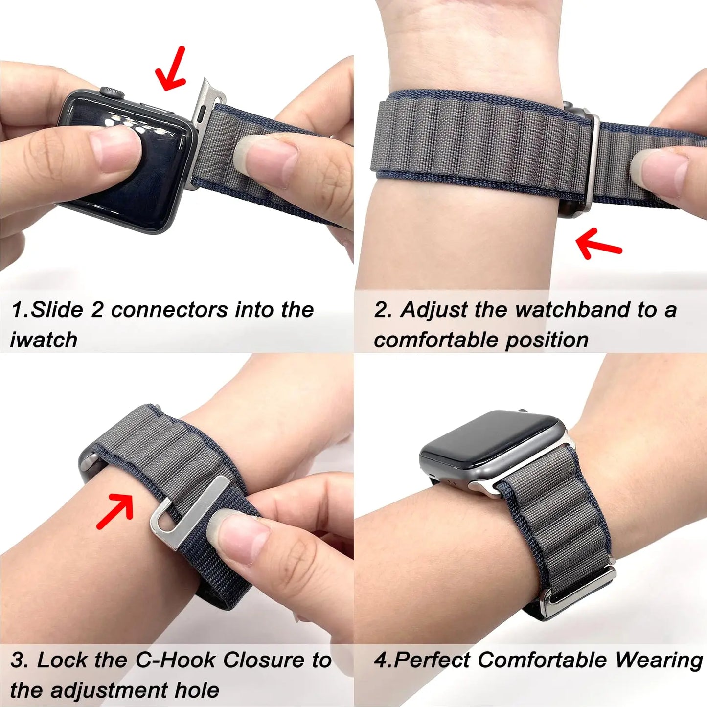 Alpine Loop Strap for Apple Watch Ultra Band | Compatible with 49mm, 45mm, 44mm, 42mm, 41mm, 40mm | Metal C-Hook Bracelets for iWatch SE Series 9, 8, 7, 6, 5, 4, 3