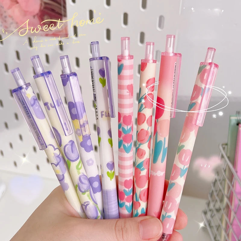 4pcs Kawaii Flowers Gel Pens 0.5mm Black Ink Neutral Pens Fine Point Tip Pen Smooth Writing Ballpoint Pen Office School Supplies | Alo Trendy