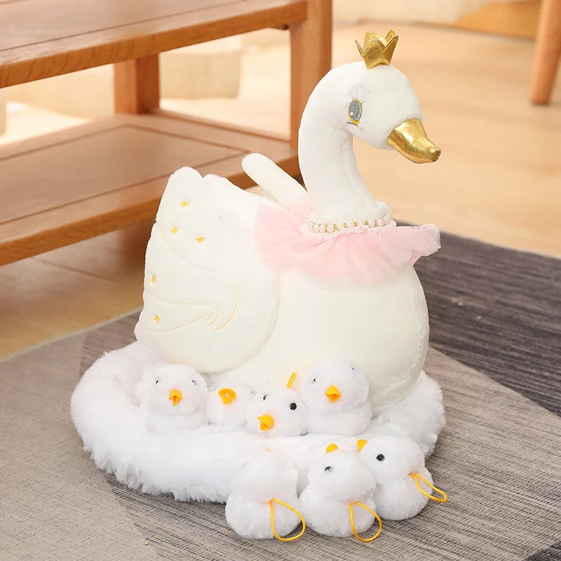 Swan/Chick Family Plush Toy | Lifelike Mother Swan/Chicken with Baby Chicks | Soft Stuffed Animal Dolls with Nest | Perfect Comforting Gift for Kids