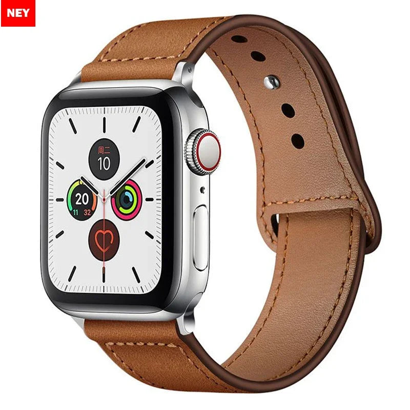 Genuine Leather Loop Strap For Apple Watch Band 45mm Ultra 2-1 49mm 44mm 41mm 40/38/42mm Bracelet iWatch Series 9 8 7 3 4 5 6 SE | Comfortable Wristband with Magnetic Closure | Alo Trendy